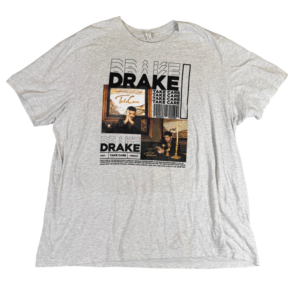 Drake Take Care Album Merch Graphic T-Shirt Bella Canvas Heather Gray XXL